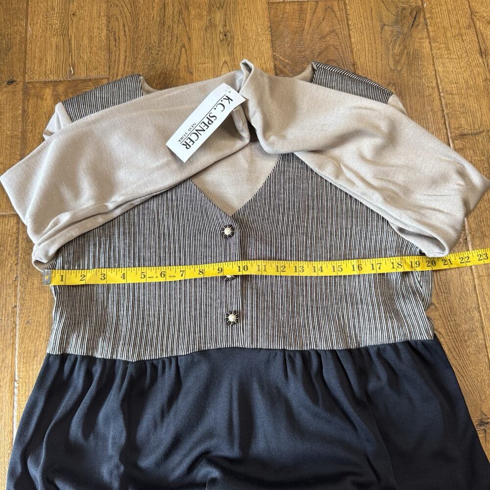 K.C. Spencer Dress Womens 16 Black Beige Long Sleeve Button Detail Maxi Made USA - Picture 4 of 5